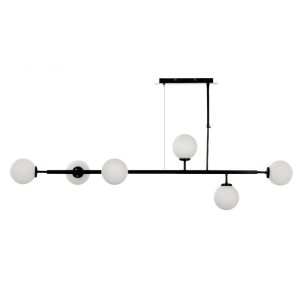 InLight Κρεμαστό φωτιστικό από μαύρο μέταλλο και λευκή οπαλίνα 6XG9 D:130cm