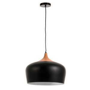 InLight Κρεμαστό φωτιστικό από μαύρο μέταλλο και ξύλο 1XE27 D:35cm