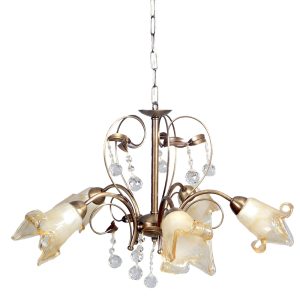 InLight Κρεμαστό φωτιστικό από οξυντέ μέταλλο κρύσταλλα και μελί γυαλί 5XE13 D:60cm