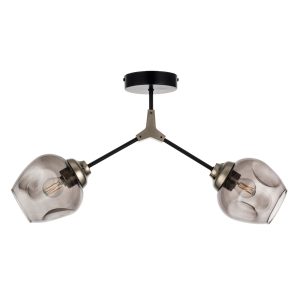 InLight Κρεμαστό φωτιστικό από μαύρο μέταλλο και φιμέ γυαλί 2XE27 D:60cm