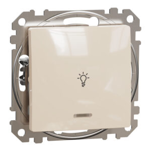Sedna Design & Elements, μπουτόν 10A με λυχνία προσανατολισμού LED με σύμβολο λαμπτήρα, μπεζ