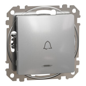 Sedna Design & Elements, Μπουτόν 10A Μπλε λυχνία LED σύμβολο κουδουνιού, αλουμίνιο