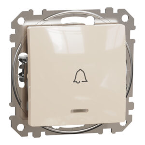 Sedna Design & Elements, μπουτόν 10A με λυχνία προσανατολισμού LED με σύμβολο κουδουνιού, μπεζ