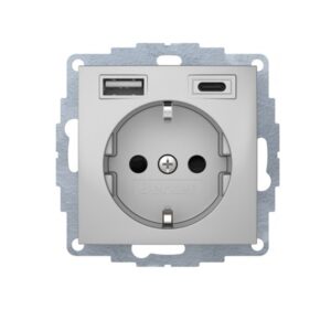 Berker S.1/B.3/B.7 Πρίζα Σούκο με 2xUSB A+C Αλουμίνιο