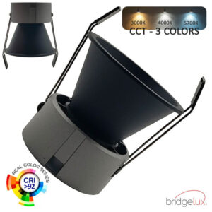 Spot Οροφής Led Χωνευτό bridgelux chip selectable 12W CCT Cone Front Black Matte